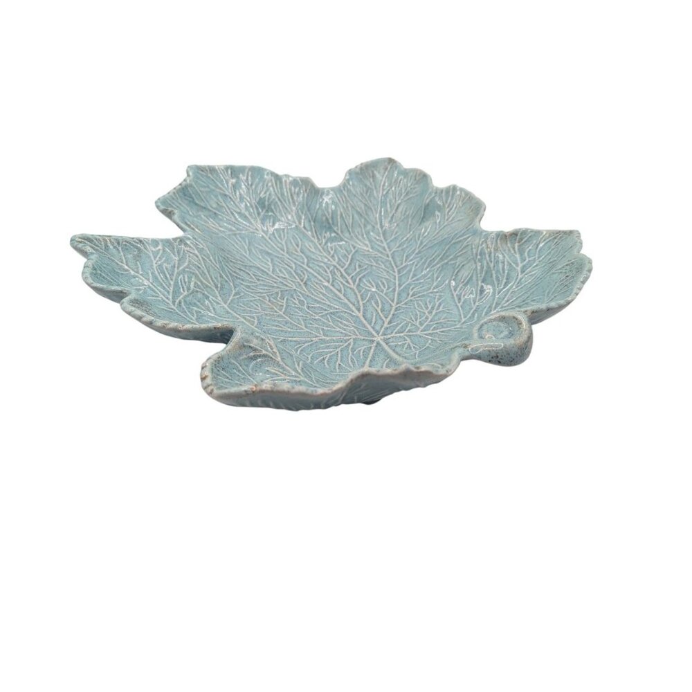 Vintage California Pottery Maple Leaf Platter in Turquoise 13" - Picture 13 of 13